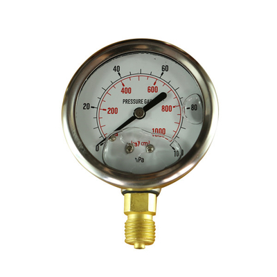 مقياس الضغط الهيدروليكي المملوء بالسائل الهيدروليكي 400 بار علبة الفولاذ المقاوم للصدأ